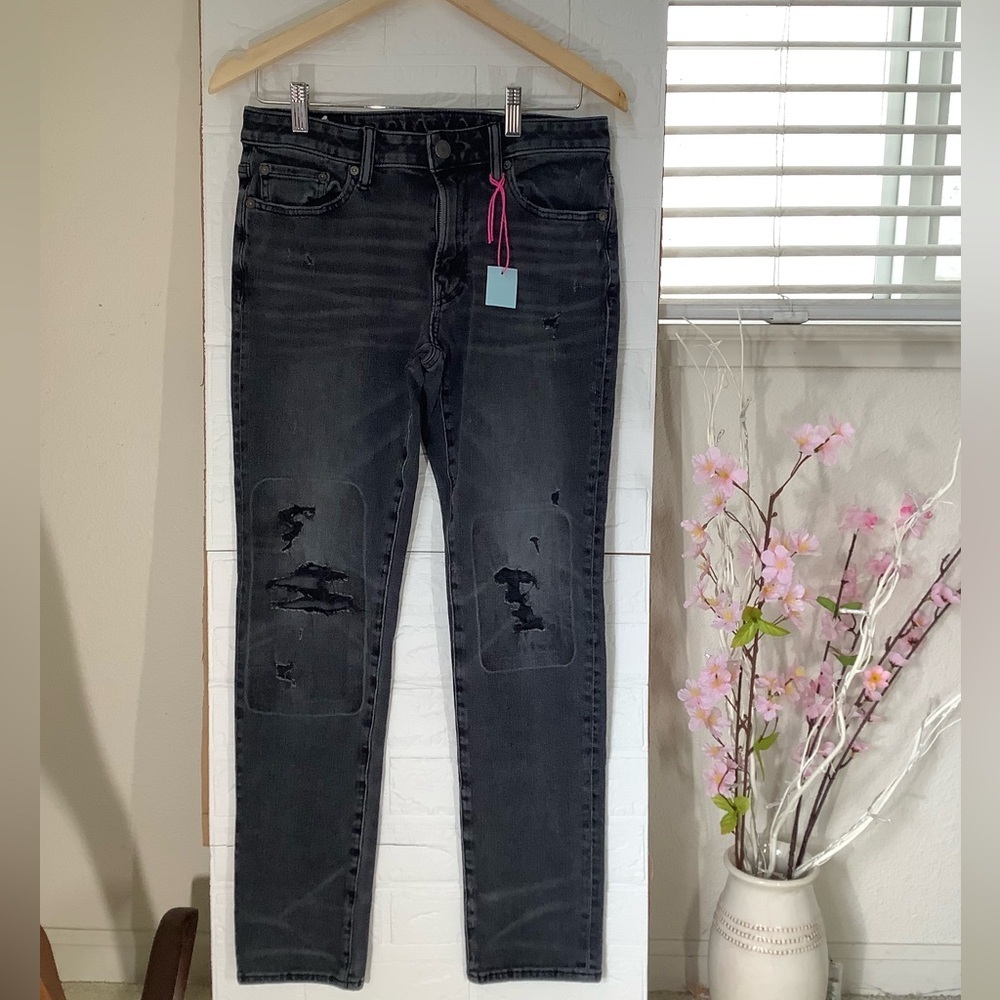 American Eagle AirFlex+ Slim Patchwork Jeans Black Faded 30x32 - Picture 3 of 8